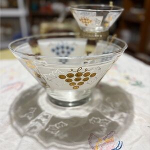 Anchor Hocking Glass Bowl with Gold  Grapes Design